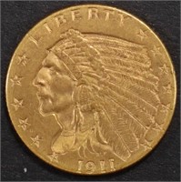 1911 $2.5 GOLD INDIAN NICE BU