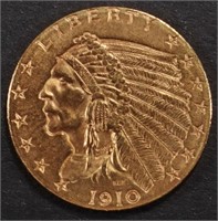 1910 $2.5 GOLD INDIAN NICE BU