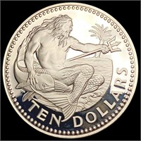 1974 Barbados Silver $10 GEM PROOF
