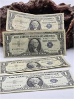 Four 1957 A $1 Silver Certificates / Notes