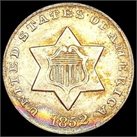 1852 Silver Three Cent CHOICE AU