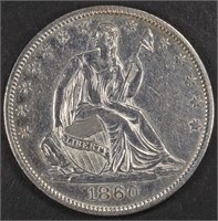 1860-O SEATED LIBERTY HALF DOLLAR CH AU