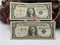 Two 1957 B $1 Silver Certificates