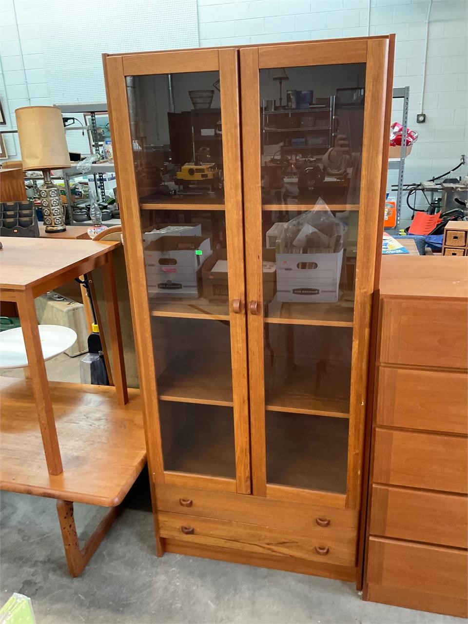 Dominos Danish Modern Glass Front Bookcase Cabinet