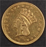 1858 T-3 $1 GOLD NICE BU, PROOFLIKE, SCARCER DATE