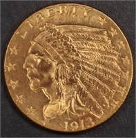 1913 $2.5 GOLD INDIAN CH/GEM BU