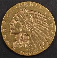 1909-D $5 GOLD INDIAN CH BU