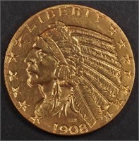 1908-S $5 GOLD INDIAN NICE BU