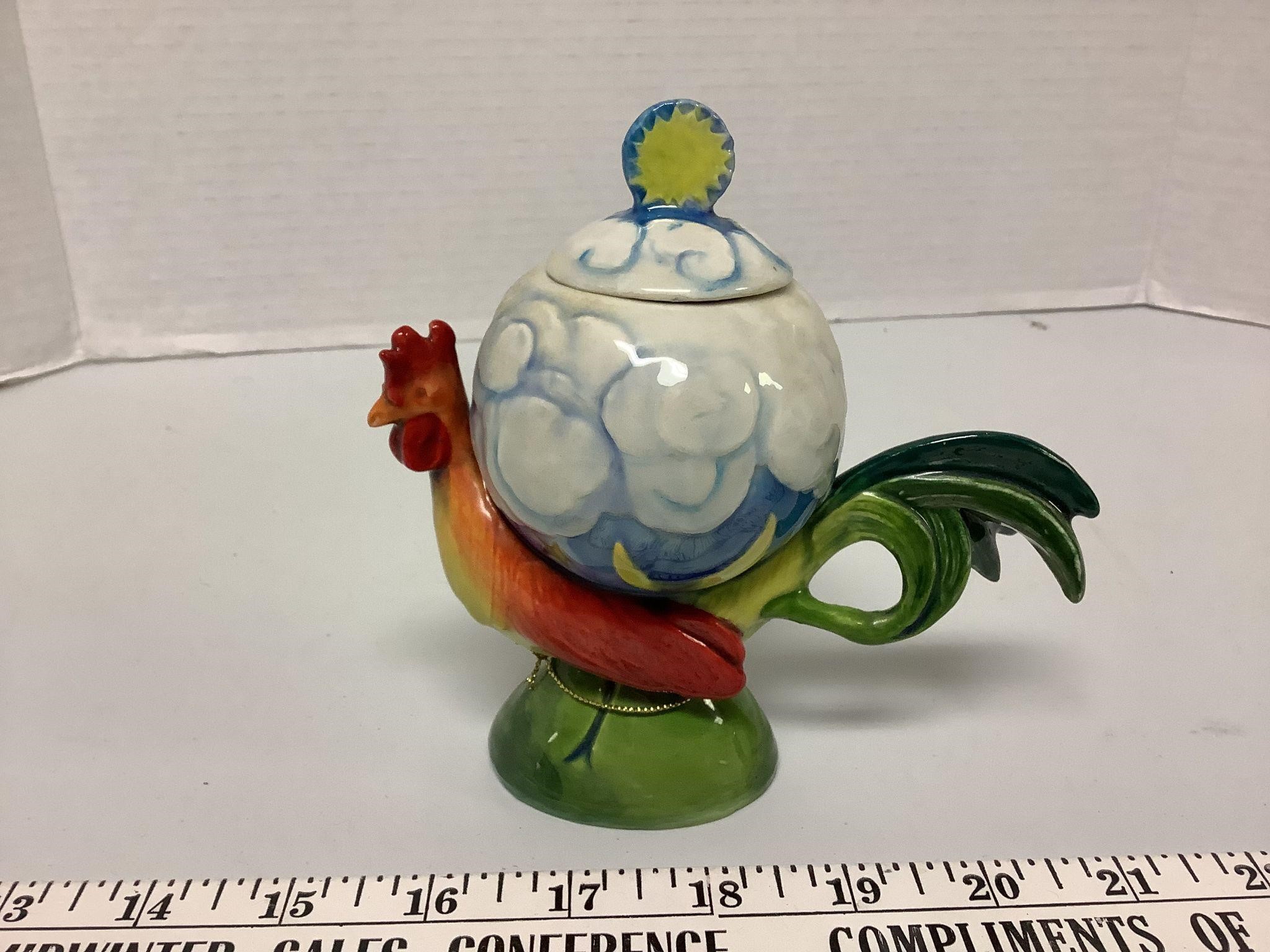 rooster pottery sugar bowl or trinket box