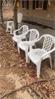 3 Plastic Outdoor chairs and one Rocking Chair