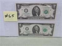 (2) 2017a $2 consecutive Ser No Fed Res Notes,