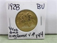 1928 Gold 1/4 Oz. King George V Coin – BU