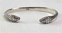 Solid Sterling Double Snake Head Cuff 18 Grams