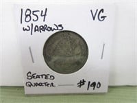 1854 w/Arrows Seated Quarter – VG