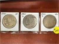 (3) 1921 P/D/S Set of Morgan Dollars