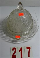 Vintage Tiarra Clear Glass Round Butter Dish with
