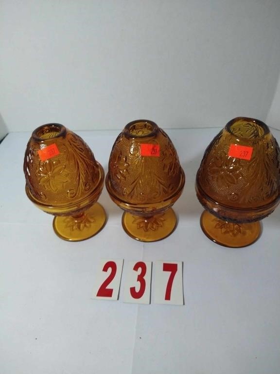 Vintage Tiarra Amber Glass Candle Holders - Set