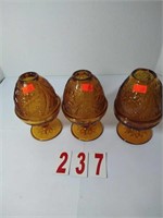 Vintage Tiarra Amber Glass Candle Holders - Set
