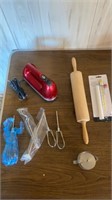 Kitchen Aid hand mixer, rolling pin etc