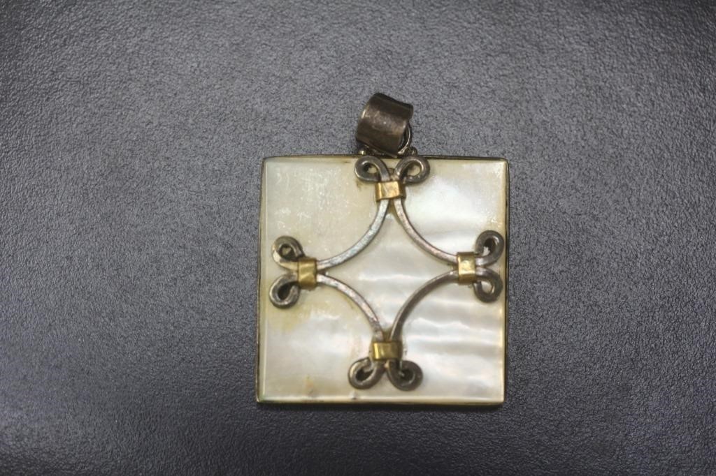 Mother of Pearl and Sterling Square Pendant
