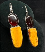 Large Sterling Amber Earrings, Honey & Butterscotc