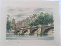 Signed Seine river etching