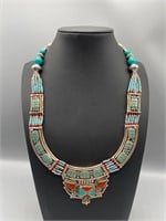 Native American coral and turquoise necklace