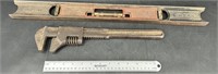 Antique Billings Pipe Wrench & Stanley Level
