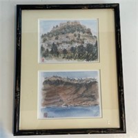 Oriental Watercolor Prints in Frame Signed