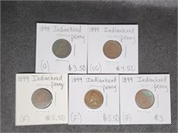 Lot of 5 Indian Head Pennies: 1898 & 4- 1899