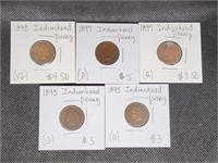 Lot of 5 Indian Head Pennies: 2- 1895, 2- 1897, &