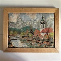 Vintage Needlepoint Lighthouse Landscape 19" x 15.