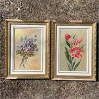 2 Original Oil Paintings "Botanical" in Frame
