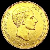 1879 Spain .2334oz Gold 25 Pesetas UNCIRCULATED
