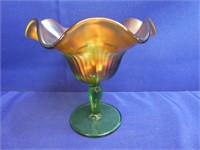 Northwood Green Carnival Glass Compote