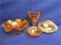 (4) Marigold Carnival Glass Dishes