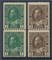 CANADA #131 & #134 PAIRS MINT FINE-VF NH