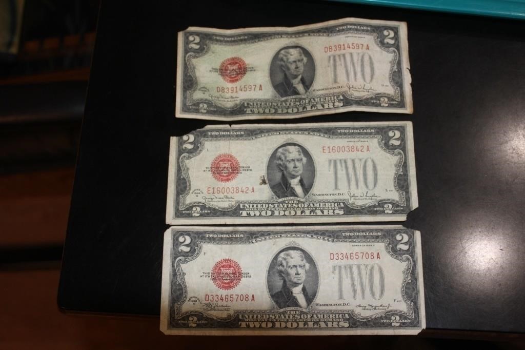 Lot of 3 1928 Red Seal $2.00 Note
