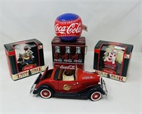 Vtg Coca Cola Roadster, 2 Coke Ornaments, Coke