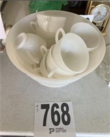 Milk Glass Punch Bowl & Cups(Room 3)