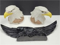 Wood Eagle 14" W & Ceramic Eagle Head