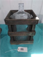 Glass Gallon Jug in Wood Crate - As is