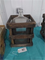 Glass Gallon Jug in Wood Crate - As is