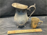 Silver plate  pitcher and a brass cup