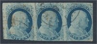 USA #9 STRIP OF 3 USED AVE-VF