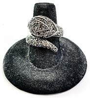 Gorgeous Sterling Marcasite By-Pass Ring 10 Grams