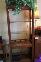 Wood Lighted Shelving Unit w/ Glass Shelves