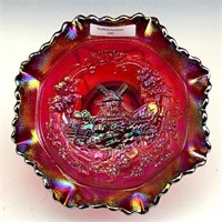Smith Red Windmill Ruffled Bowl