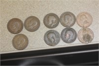 Lot of 9 England Large Cents