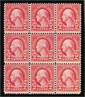 USA #634 EFO BLOCK OF 9 MINT AVE-FINE NH